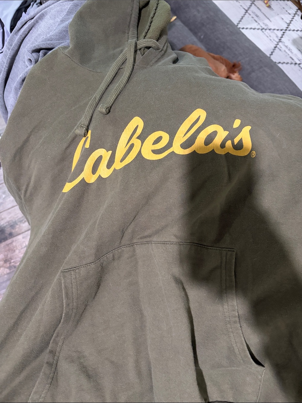 Cabela's Olive Green Crewneck Hoodie with Yellow Logo